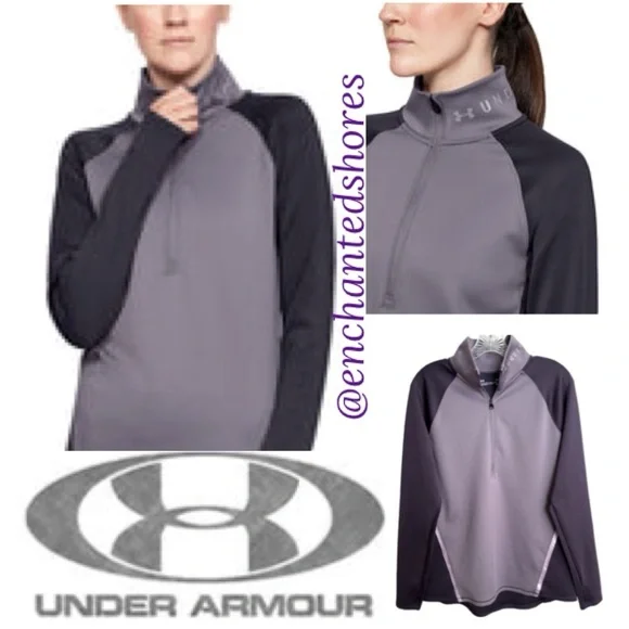 Under Armour Coldgear Quarter Zip Top Colorblock Lavender Plum Womens Size Large - Picture 14 of 15